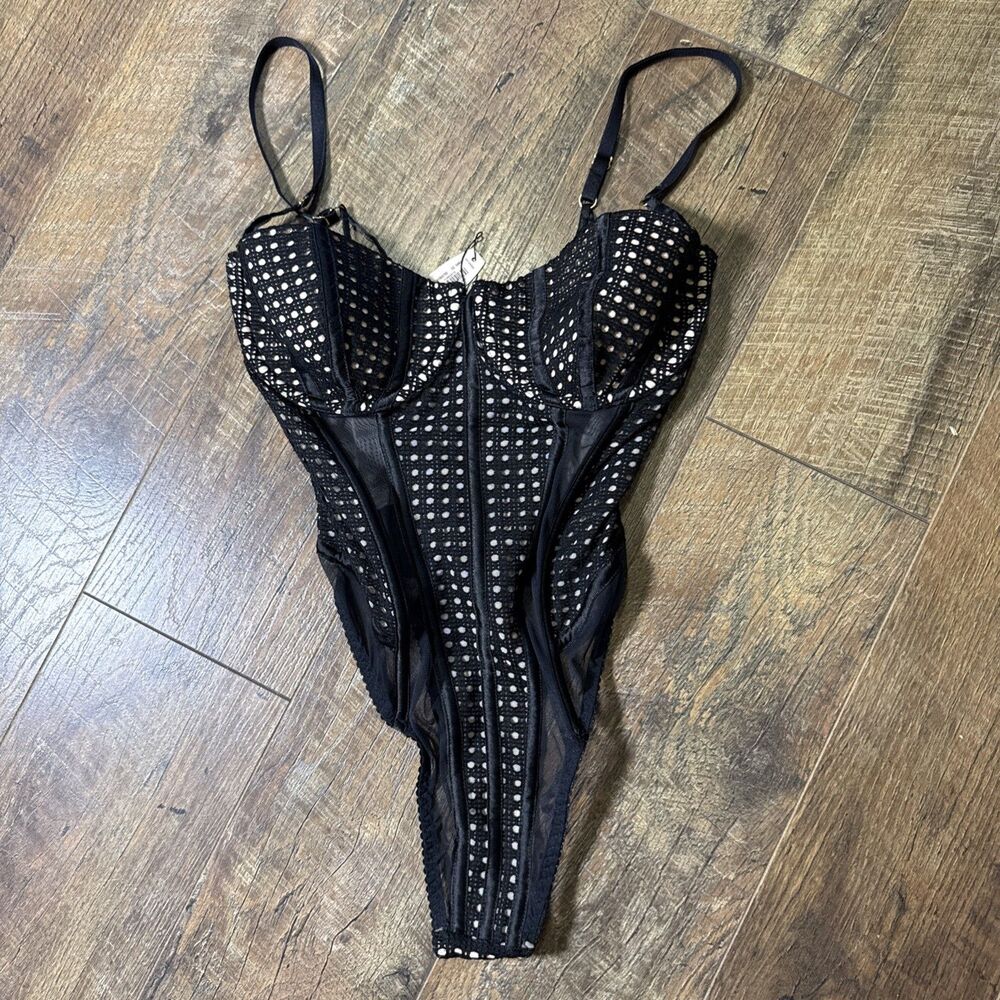 Victoria’s Secret NWT Black & Nude Lingerie Bodysuit Size 36D